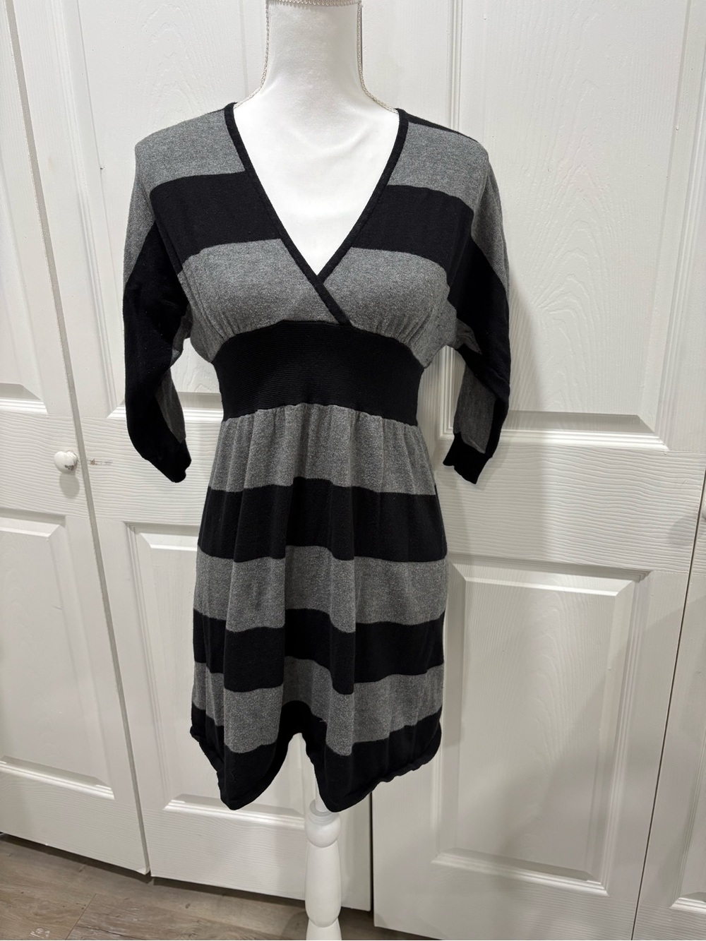 Express Striped Knit Top in Black and Gray